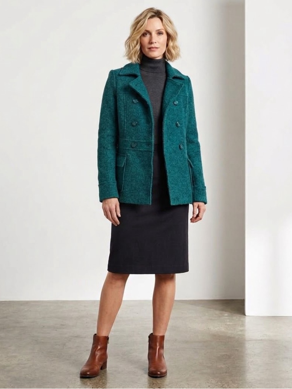 Kenar Wool Blend Knit Green Double Breasted Raw Seam Jacket Sz L Dark Academia